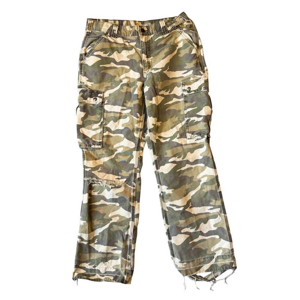 Carhartt Distressed Camo Cargo Pants Men’s Relaxed Fit Gorpcore Workwear - 34x30